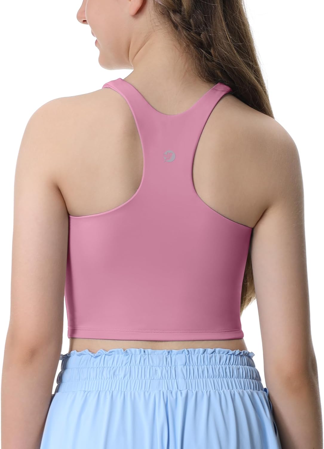 Girls Tank Tops Double Lined Crop Tops for Kids High Crew Neck Racerback Basic Sleeveless Dance Top for Girls - Image 2