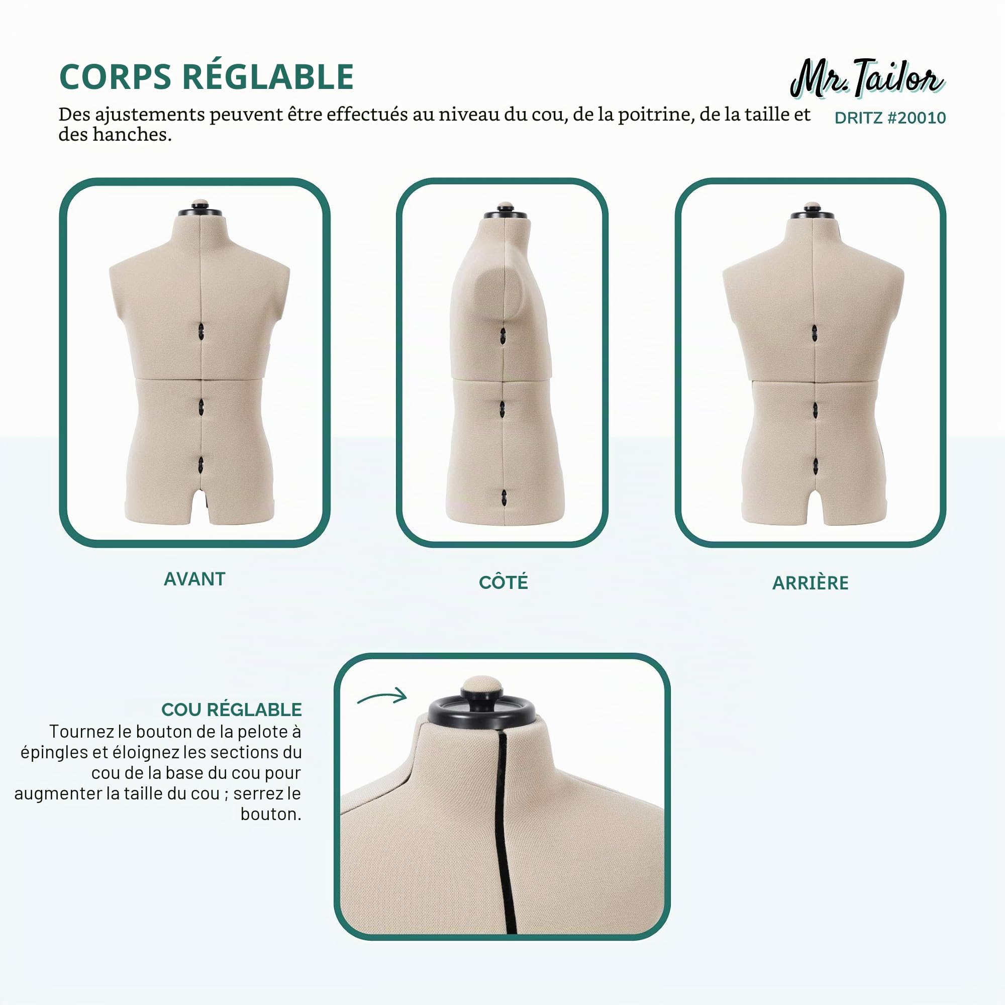 Dritz Mr. Tailor Robe réglable pour Homme Noir