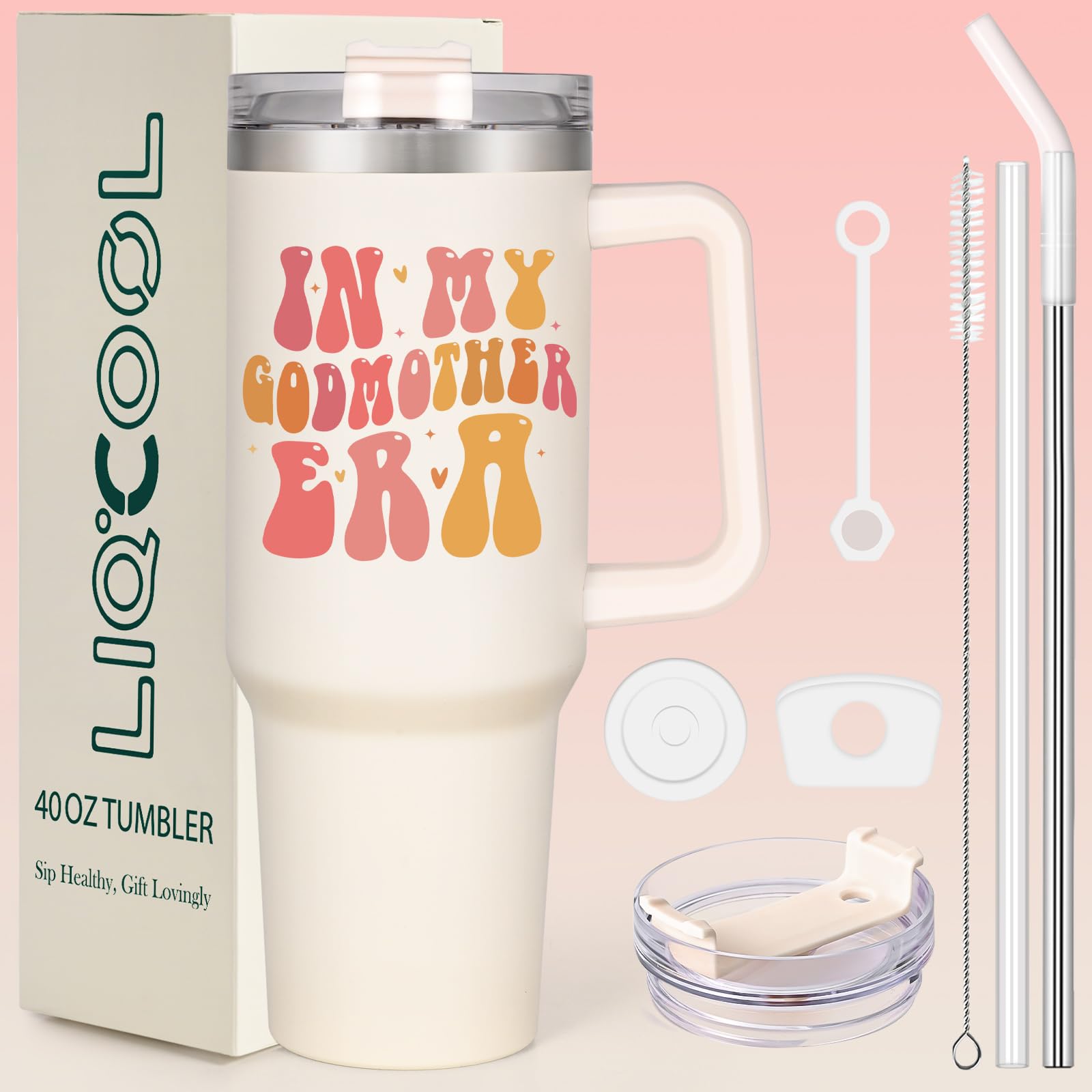 LiqCoolLiqCool Godmother Proposal Gift, In My Godmother Era 40 Oz Tumbler, Godmother Gifts from Godchild, Will You Be My Godmother, Birthday Christmas Mother's Day Gifts for Godmother(Cream)