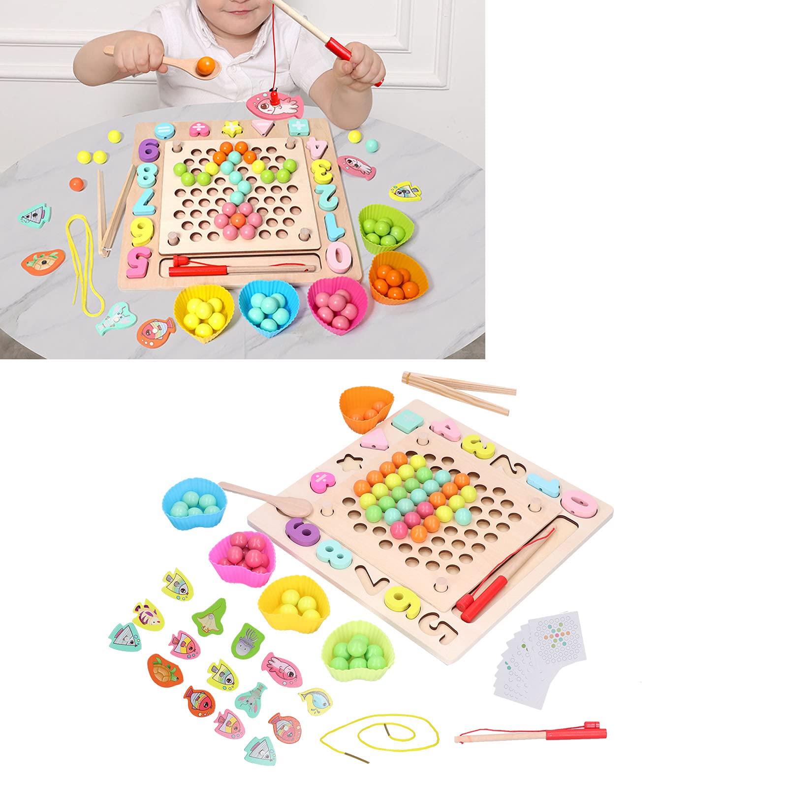 Juego de Pesca magnético de Madera, Tablero de Rompecabezas con Cuentas de Clip, Juguete de Habilidad motora Fina, Juguete Educativo, para niños de años de Edad,