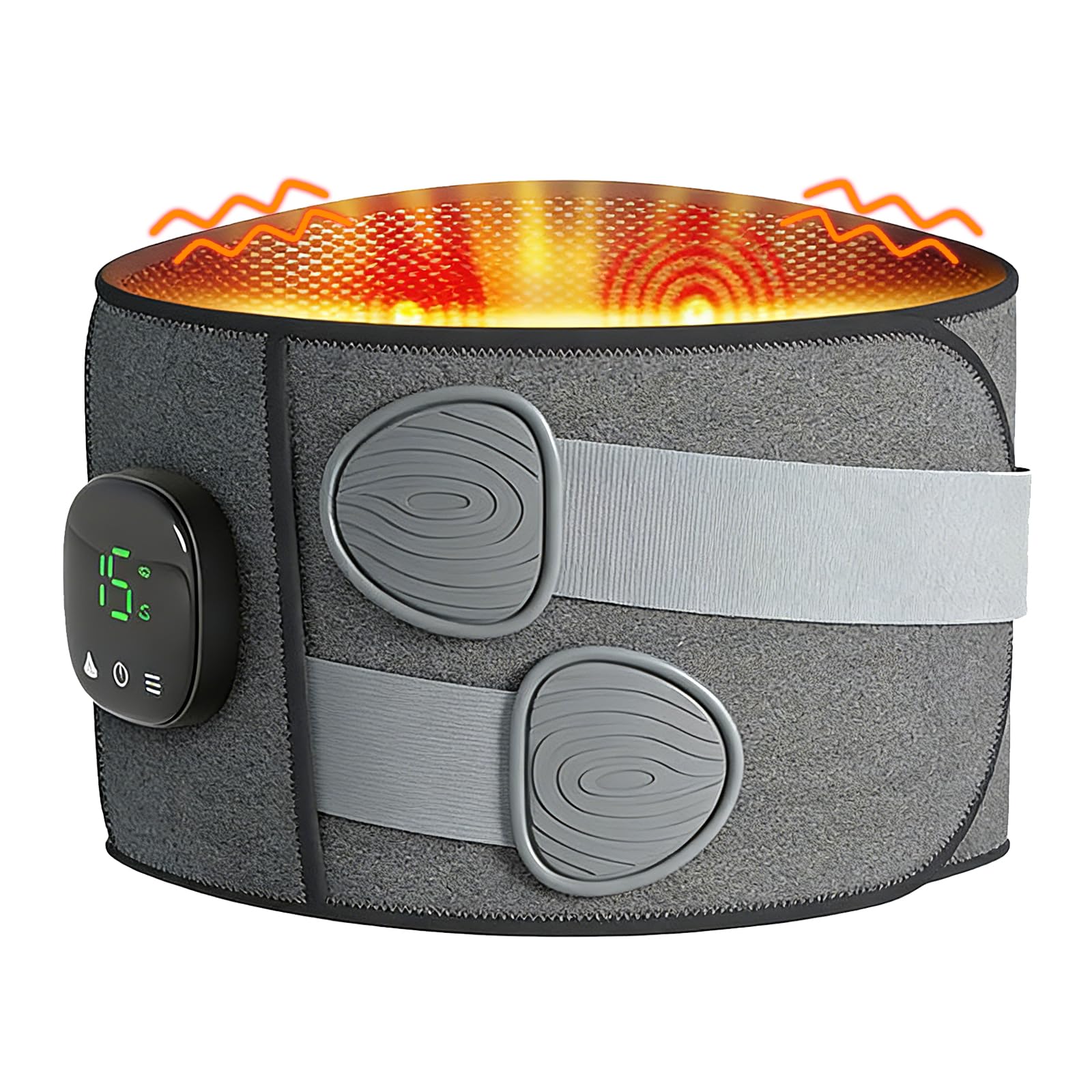 Cinturón Térmico de Vibración con 3 Niveles de Calor y 3 Modos de Masaje, Cinturón Lumbar Eléctrico Inalámbrico con Banda Ajustable y Apagado Automático (110 x 22 cm)