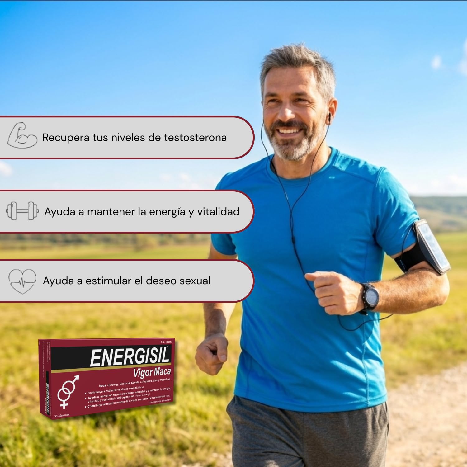 Energisil Vigor Maca 30 Cápsulas - Pack de 3 Unidades - Contribuye a Estimular el Deseo Sexual y a Mantener los Niveles de Testosterona - con Maca, Ginseng, Canela, L- Arginina, Zinc y Vitaminas