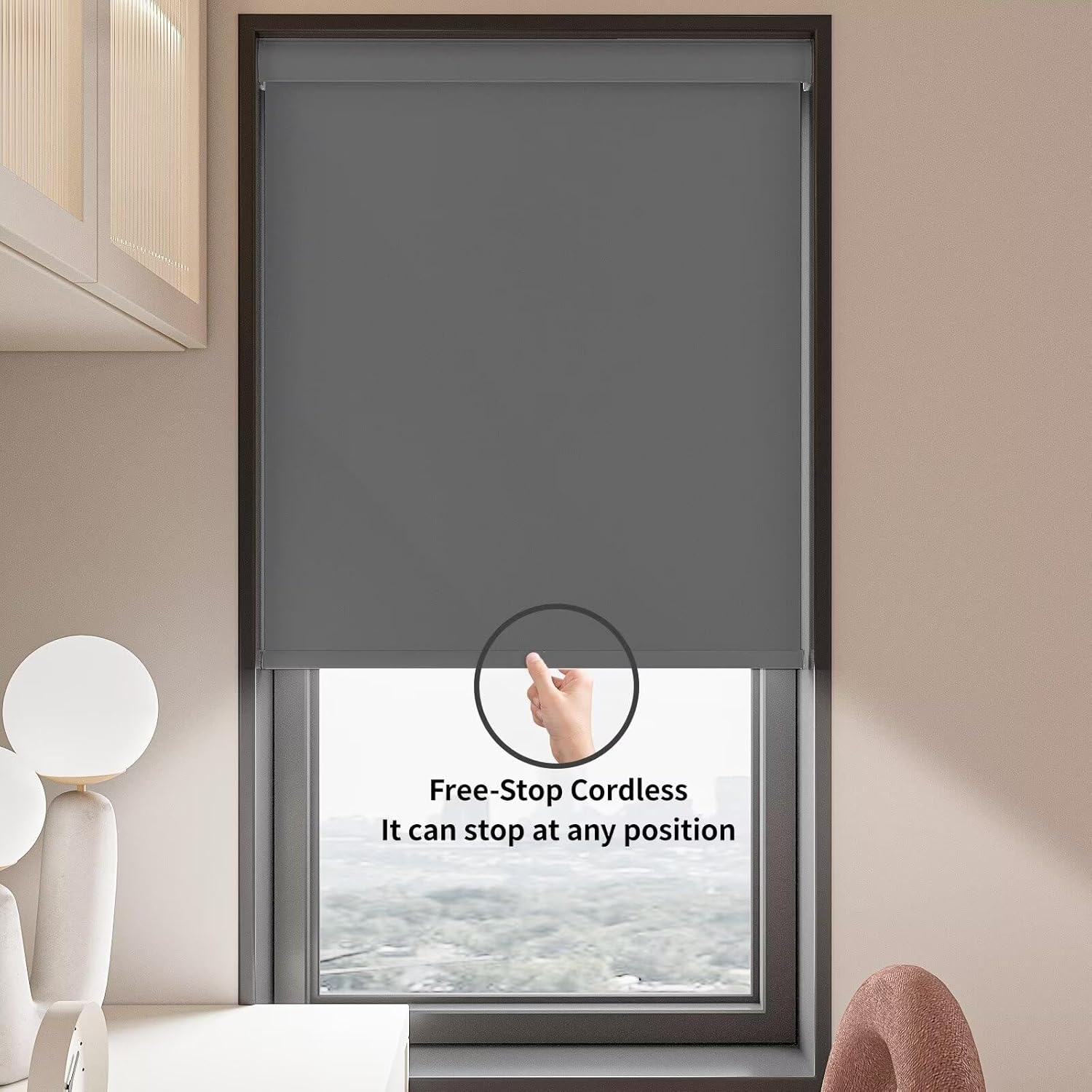 MYshade Custom Blackout Roller Shades for Indoor Windows - Cordless, Color-Matched, Pull Down for Home, Office, Bathroom, Bedroom - Easy to Install, Grey