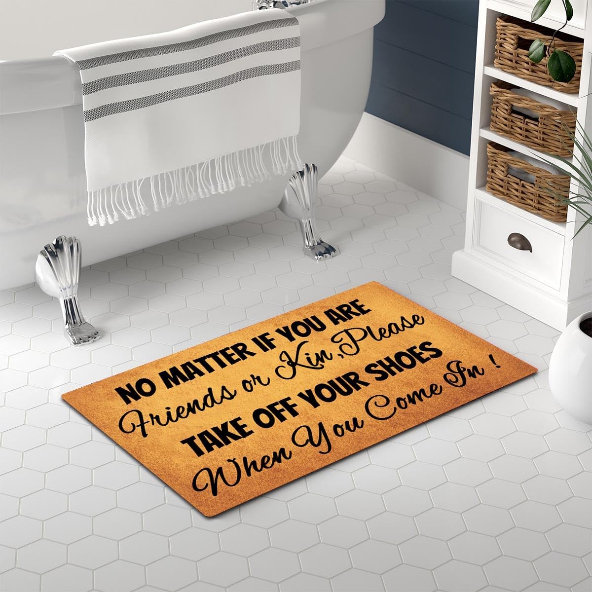 Funny Welcome Doormat Front Door Entrance Low Profile Indoor Non-Slip Rubber Backed Entryway Rug 30" x 18" (Take Off Shoes Sign No Matter You are Friends of Kin) image 5