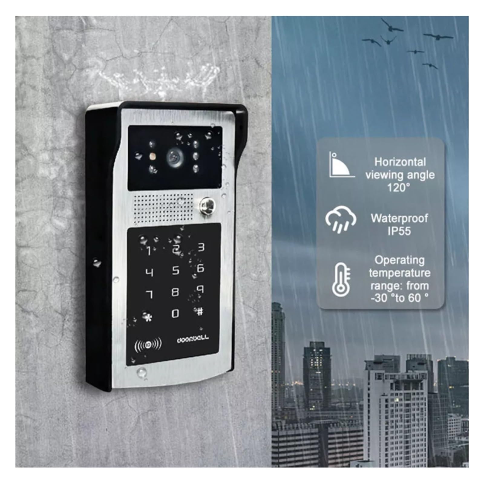 Campanello senza fili Smart Wifi Videocitofono Citofono Sistema 1080P Wireless Outdoor WIFI Campanello Fotocamera Tastiera Schede RFID For Appartamento per l'ufficio scolastico a domicilio ( Size : ID