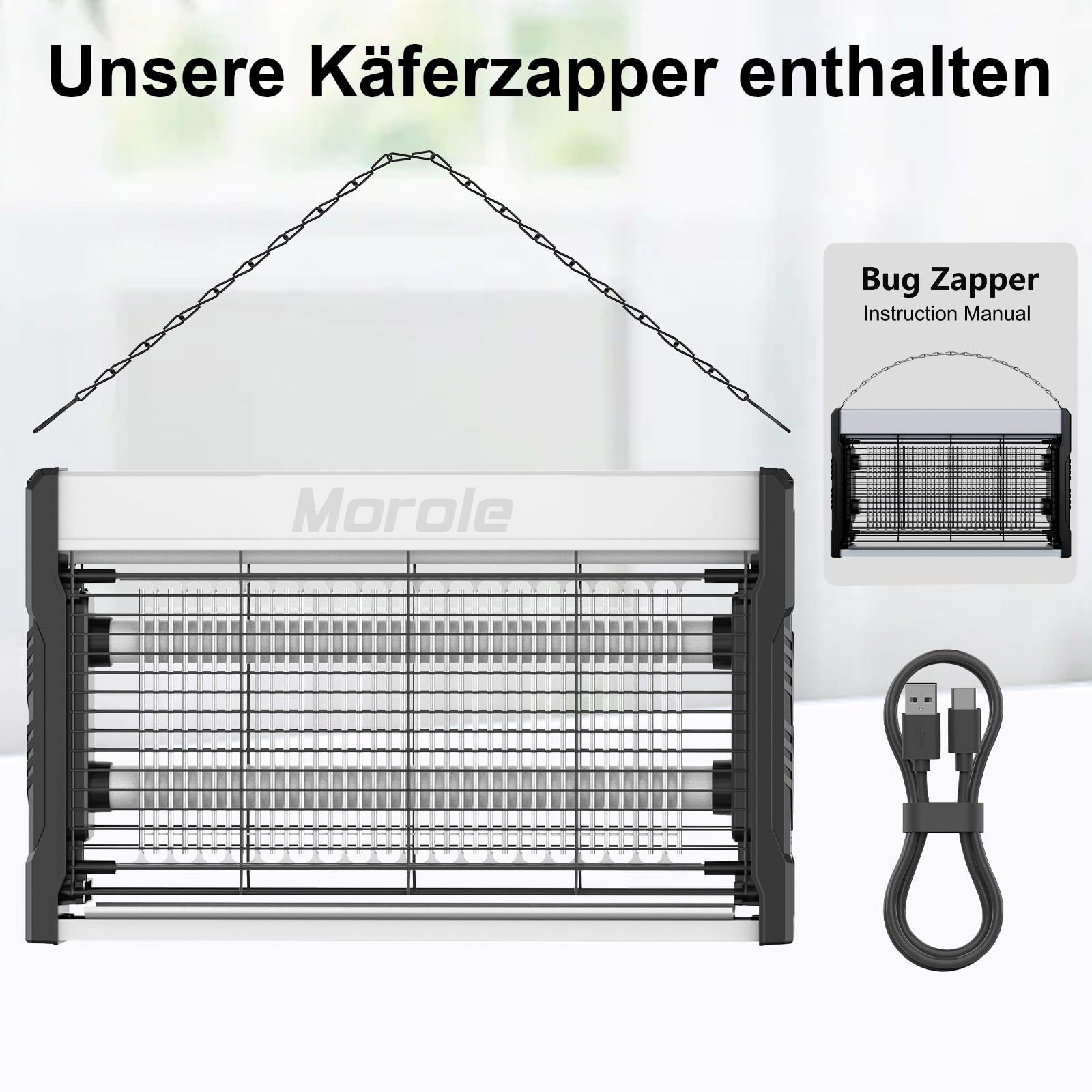 3200V Insektenvernichter Elektrisch, 2 UV LED Mückenfalle mit Schalter, Type-C Insektenvernichter mit Kabel, Wandmontierter Ultraviolette Mückenlampe, für den Garten Innen und Außeneinsatz