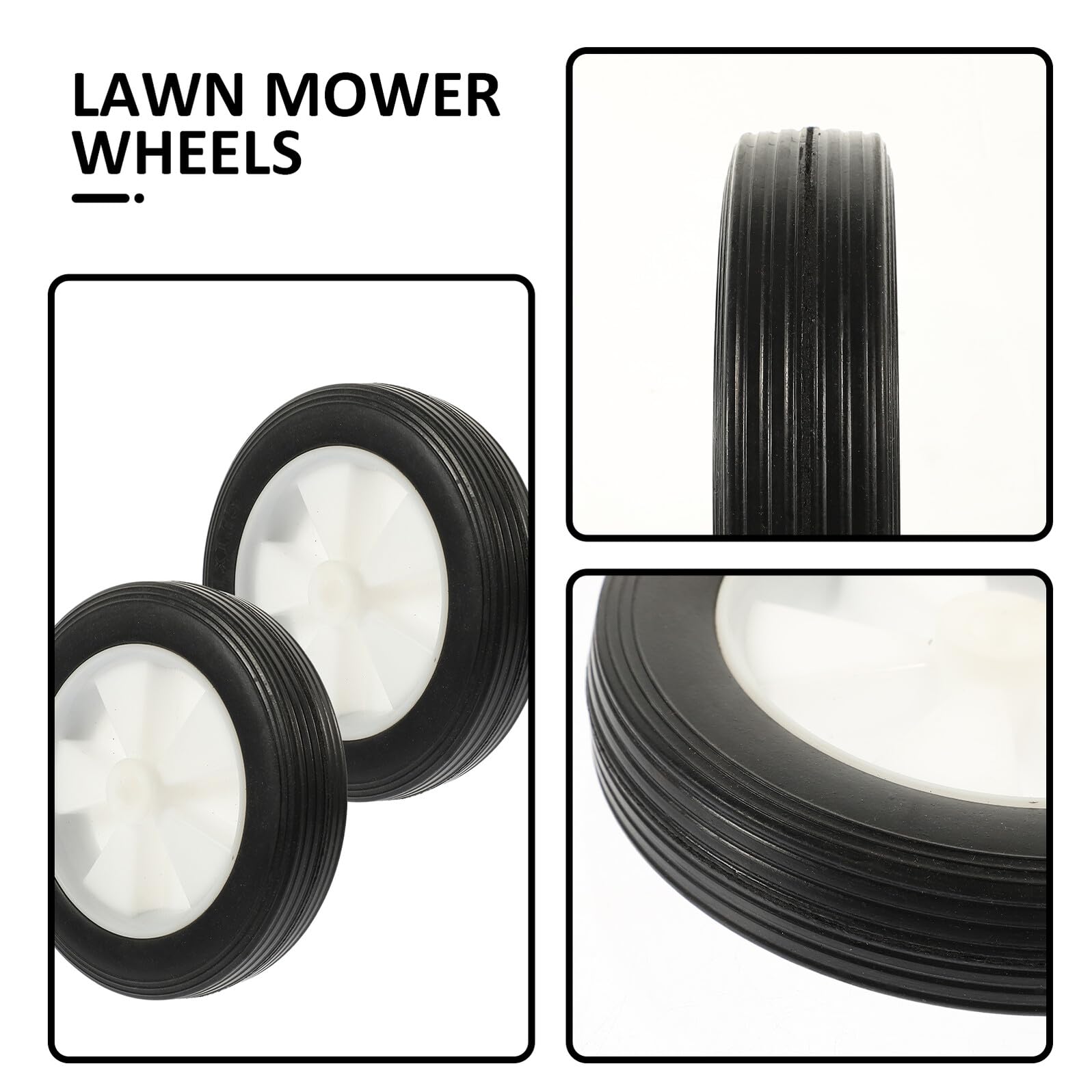 COLLBATH 2 Stück Gummirollen für Rasenmäher 7 Zoll Leise Vollgummi Räder mit Flexibler Drehung und Hoher Anpassungsfähigkeit für Garten und Grillwagen
