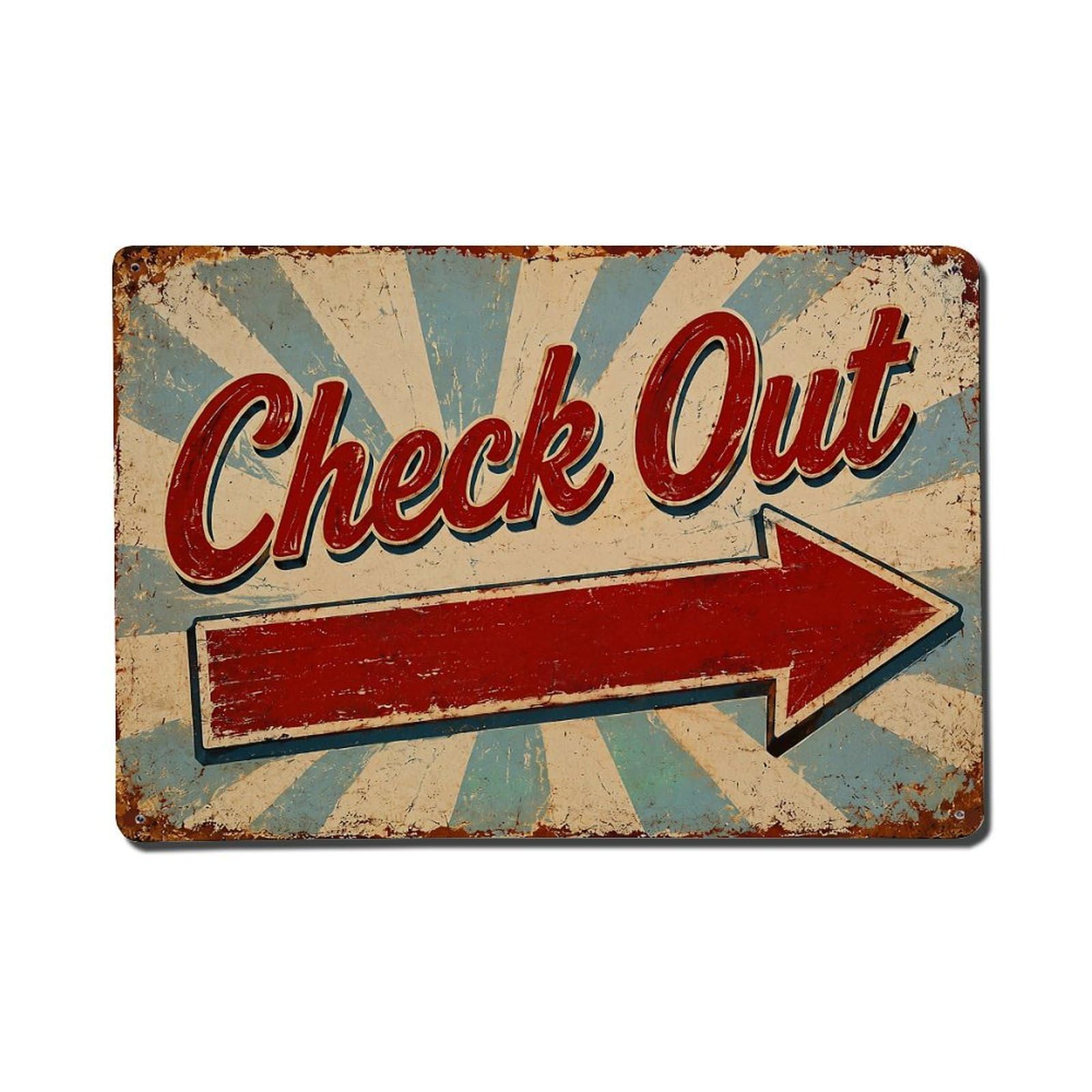 Jdfenggu Vintage Check Out Arrow Sign Pattern(1) Retro Metal Tin Sign, Metal Poster For Bar, Home, Man Cave, Kitchen, Laundry Room Art Decor 8X12 Inch