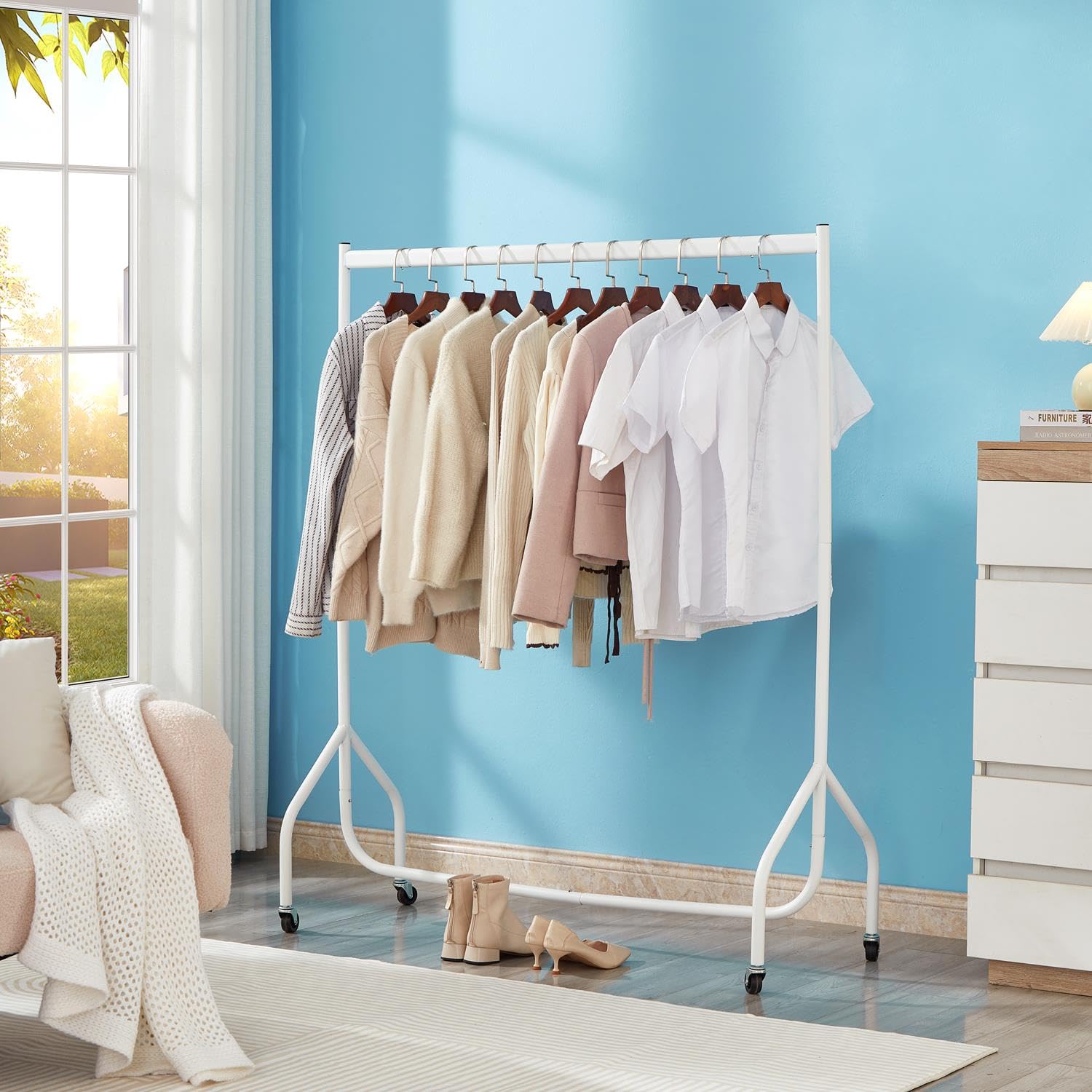 House Of Home White 4Ft Heavy Duty Clothes Rail Strong Metal Garment Rack With Wheels Easy To Assemble Collapsible Hanging Rail 95 Kg Load Capacity Ideal For Home Retail And Storage