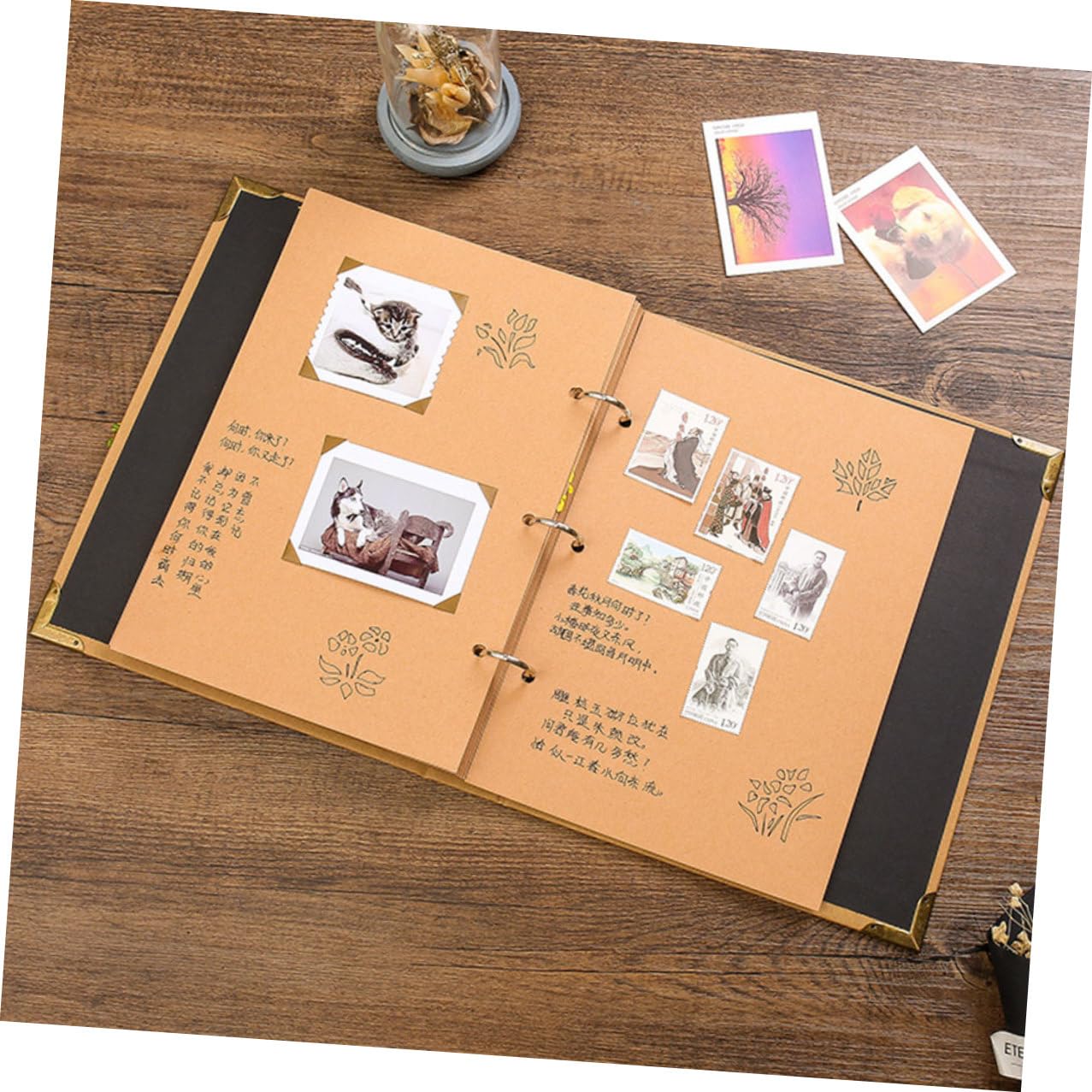 iplusmile Álbum de Fotos DIY Retro de Papel Kraft Hecho a Mano, Páginas Amarillas y Caja de Cartón, Álbum de Recortes Autoadhesivo para Recuerdos Familiares y Viajes