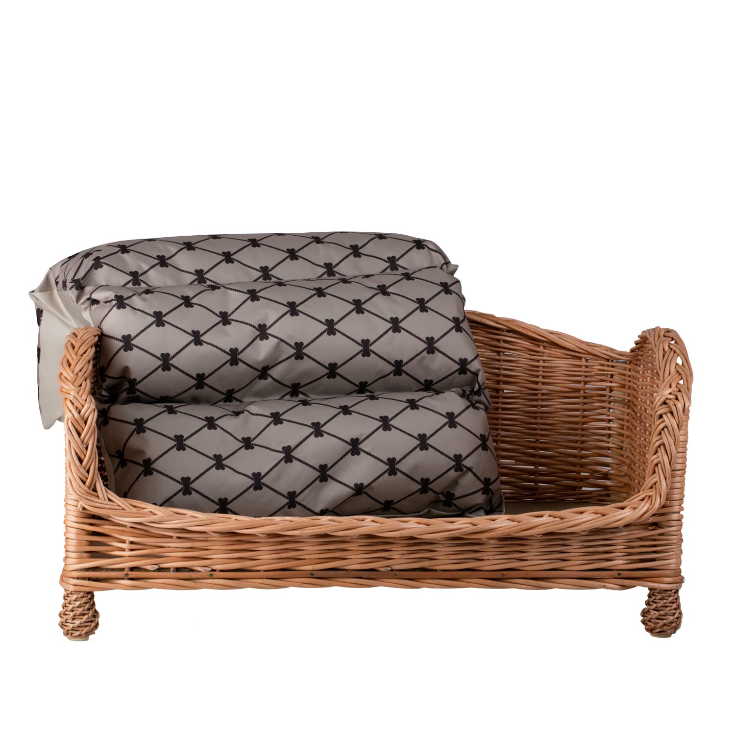 e-wicker24 - Cuccia rialzata in vimini per cani, con morbido cuscino, rilassante e confortevole, divano di lusso per cuccioli – cuccia per animali domestici in tessuto naturale