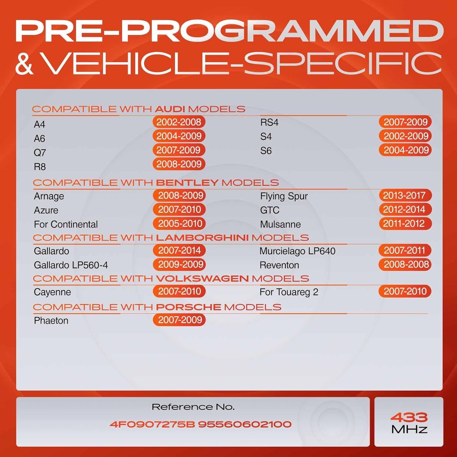 A-Premium 4PCS Pre-Programmed TPMS Sensor Tire Pressure Monitoring Sensor - Compatible with Audi, Bentley, Porsche, Volkswagen - A4, A6, Q7, R8, RS4, S4, Azure, Continental, Cayenne, Phaeton - 433MHz