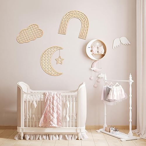 Miniatura 3 de Geetery Decoración bohemia de madera con arco iris, decoración de luna, decoración de nube, decoración de pared de habitación de bebé, decoración de