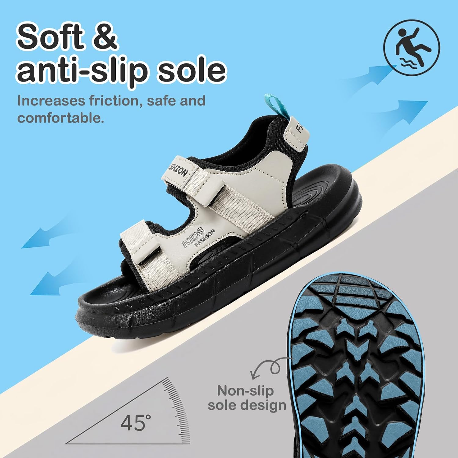 Kids Sandals for Boys Girls, Toddler Boys Sport Sandals with Adjustable Hook and Loop Straps, Lightweight Water Shoes for Kids, Cushioned Beach Hiking Walking Outdoor Athletic Sandals for Little Kid Big Kid