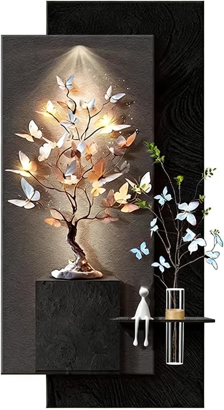 3D Wall Art Decor with LED Light, Modern Design for Entryways, Living Rooms, Hallways, Bedrooms – Decorative Glass Vase Included, Stylish Home Decoration