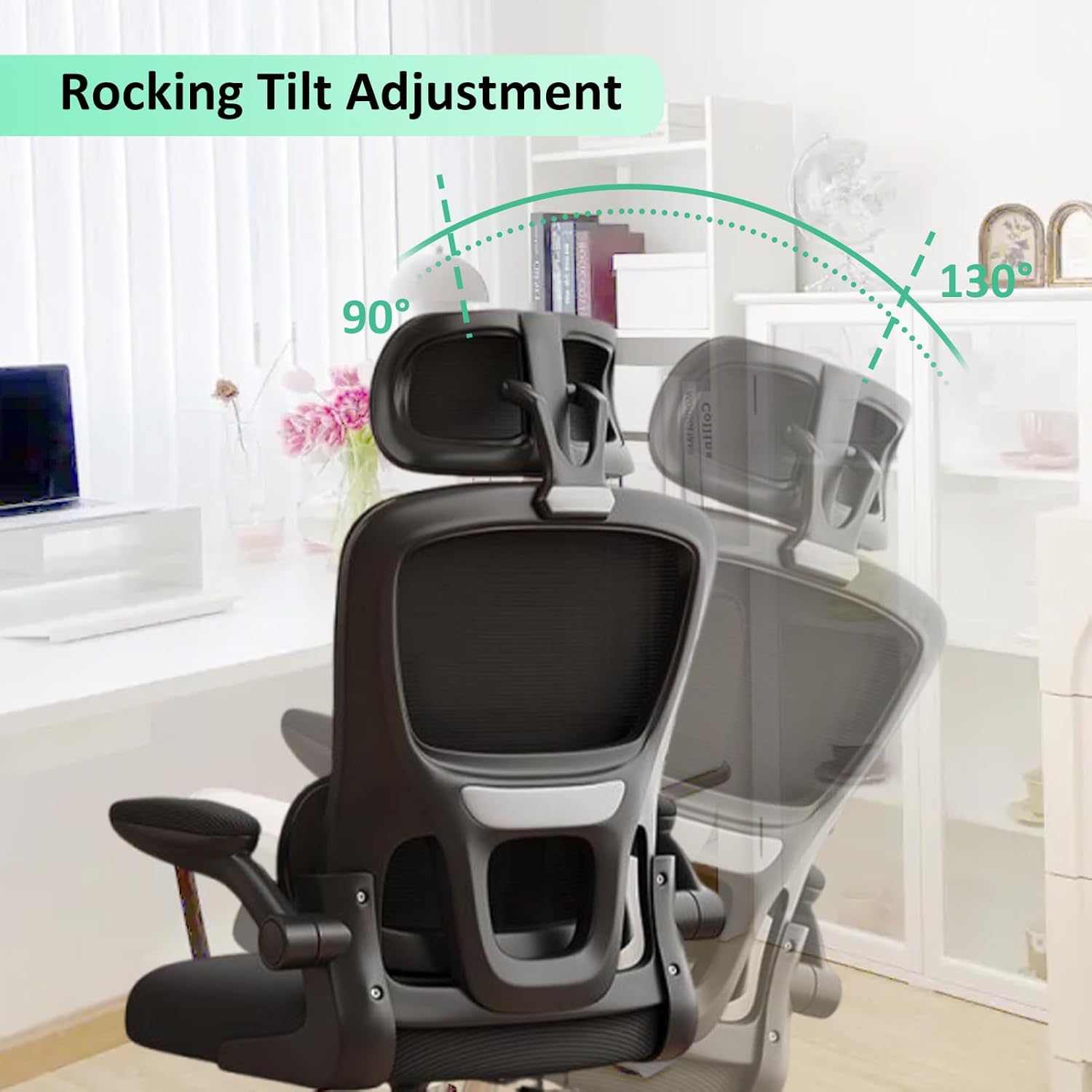Office Chair Ergonomic Desk Chair, High Back Computer Chair for Long Hours Comfortable, Rolling Swivel Executive Task Chair for Home Office with Flip-up Armrests, Black