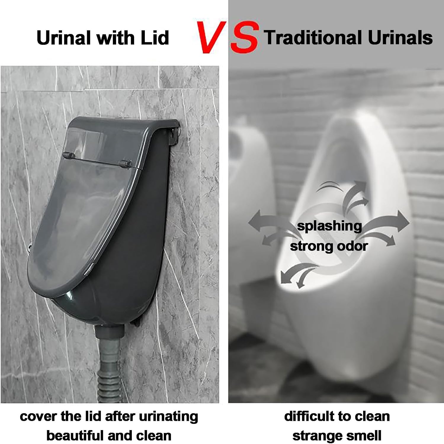 MRKU Wall Mounted Waterless Urinal with Manual Flush Valve Ideal for Garage, Shed and Backyard