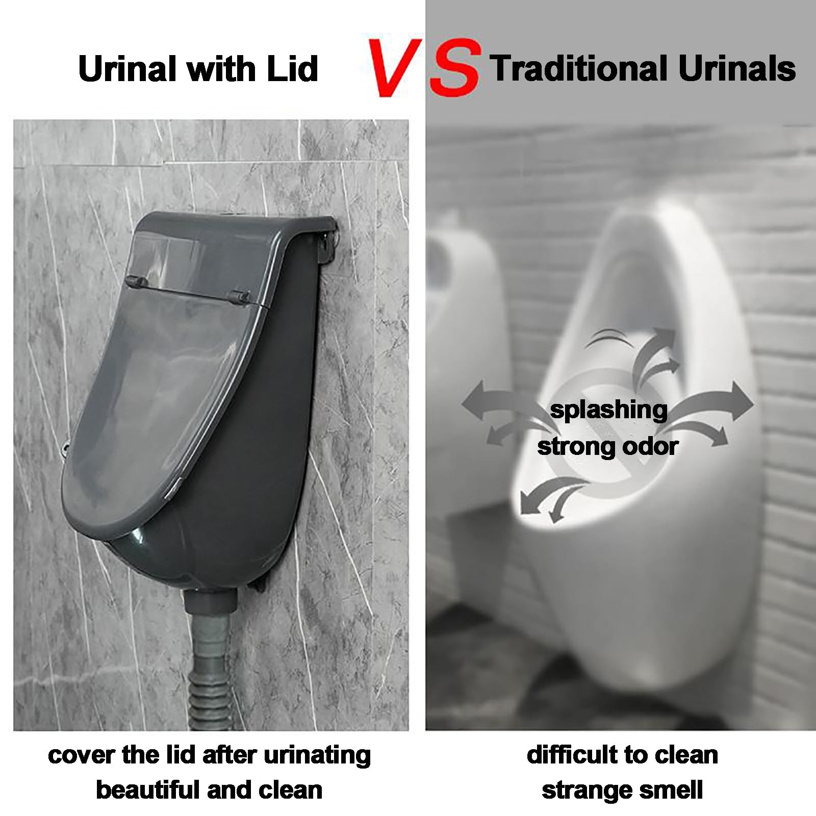 Urinario seco de Pared con válvula de Descarga Manual, Ideal para Garaje, cobertizo y Patio Trasero.