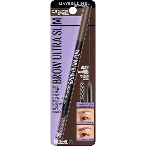Maybelline Express Brow Ultra Slim Eyebrow Makeup, Brow Pencil with Precision Tip and Spoolie for Defined Eyebrows, Deep Brown, 1 Count