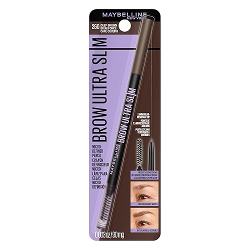 MAYBELLINE Express Brow - Lápiz ultra delgado para cejas con punta de precisión y carrete para cejas definidas, color marrón profundo, 1 unidad
