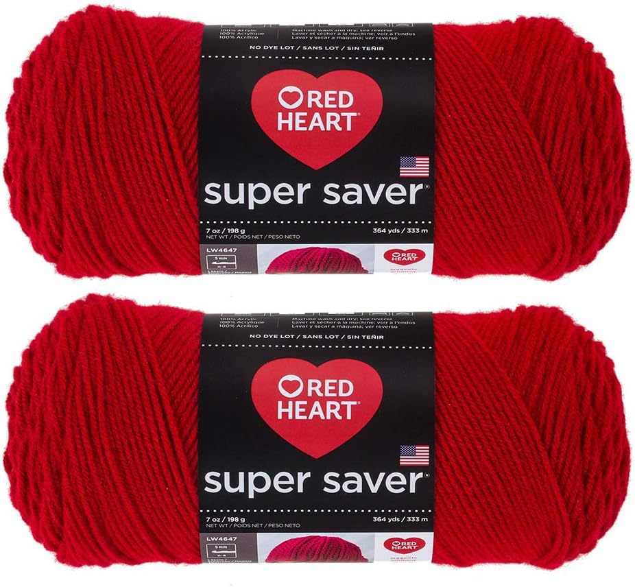Bulk Buy: Red Heart Super Saver (2-pack) (Cherry Red, 7 oz each skein)
