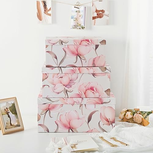 Miniatura 2 de Soul & Lane Cajas de almacenamiento decorativas de cartón para decoración del hogar, peonías paradisíacas, juego de 3 cajas de cartón floral con