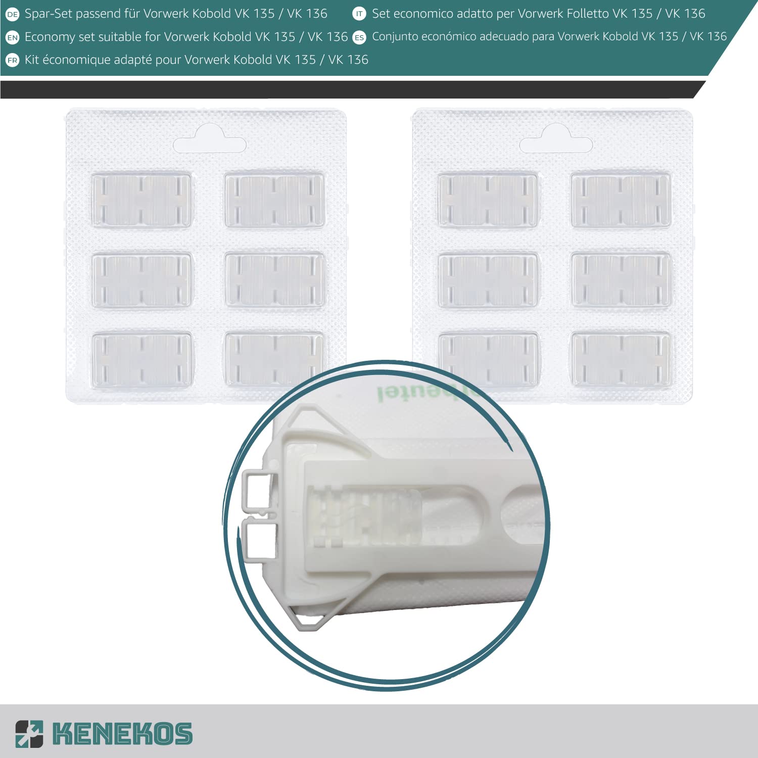 Kenekos - SET ECONÓMICO adecuado para Vorwerk Kobold 135/136 / 135SC / VK135 / VK136 12 bolsas de polvo + 2 filtros hepa + 2 filtros de protección del motor + 12x fragancias