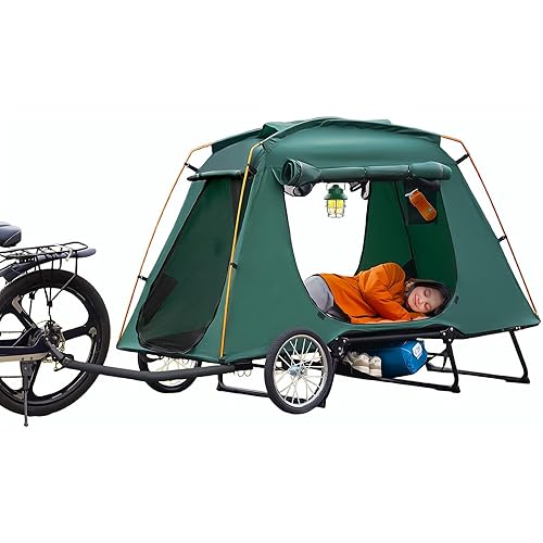 Electric Bike Camper Trailer Tent - Folding Waterproof Bicycle Camper with 16” Off-Road Wheels, PU3000mm, Quick 2 Min Setup, Elevated Sleep with Mosquito Net – Ideal for E-Bike Camping