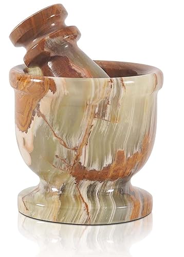 Radicaln Juego de mortero y mortero de mármol, color verde, de 2.5 pulgadas, hecho a mano, triturador y molinillo de ajo, mini mortero y maja para