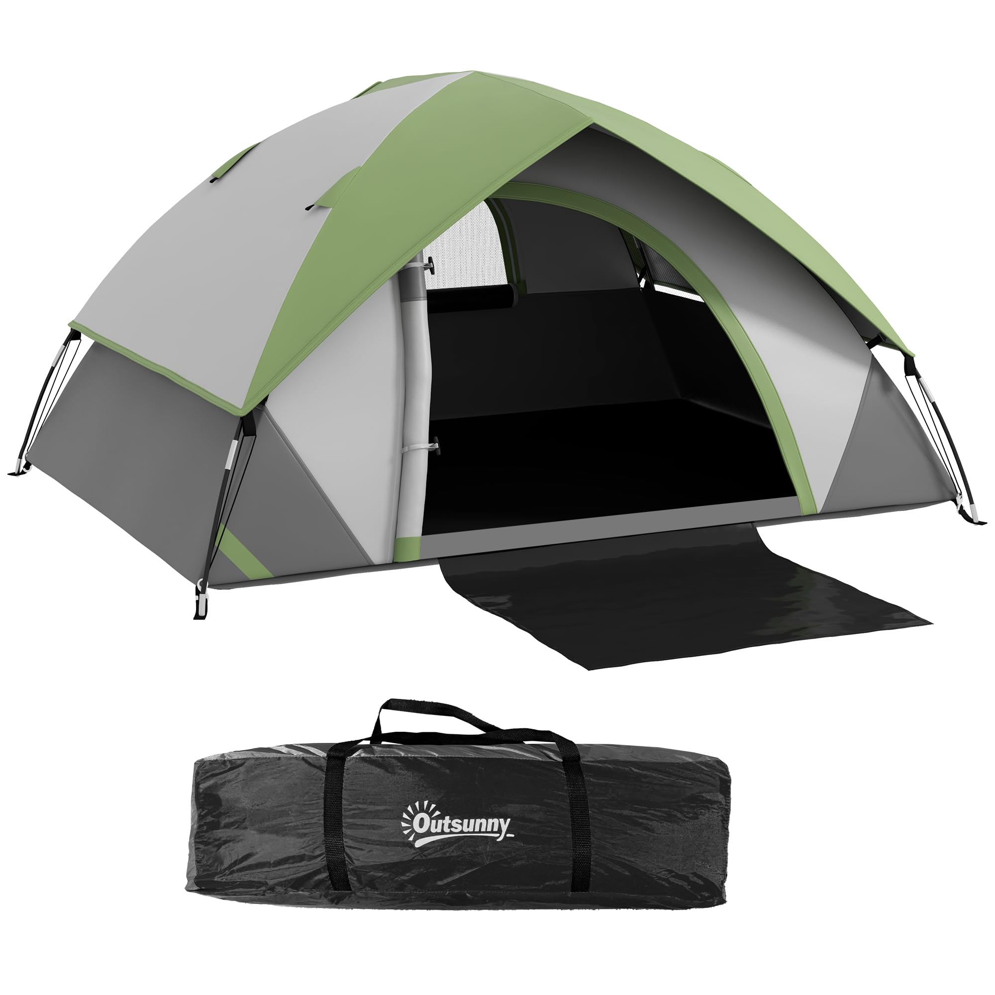 Outsunny Tenda 2 Posti con Finestra a Rete e Gancio per Lanterna, Tenda Campeggio Impermeabile 3000 mm con Borsa di Trasporto in Poliestere, 210x150x110 cm