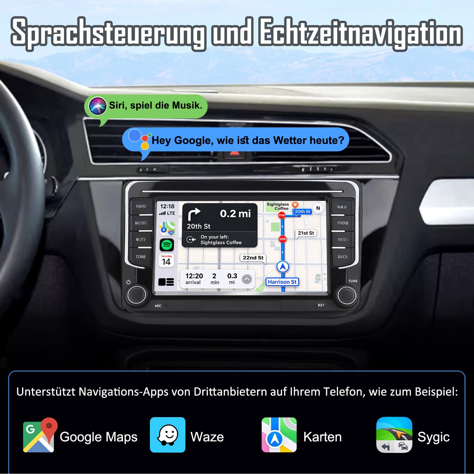 2 DIN Autoradio für VW Golf 5 6 Passat Seat Touran Skoda, Wireless CarPlay & Android Auto, GPS Navi, DAB+, Lenkradsteuerung, Physischer Lautstärkeregler, EQ, MirrorLink
