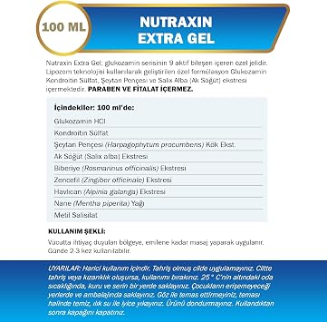 Nutraxin Extra Gel – Glukozamin, Kondroitin, Şeytan Pençesi ve Ak Söğüt İçeren Eklem Destekleyici Masaj Jeli – 100 ml – Lipozom Teknolojili (2 paketi)