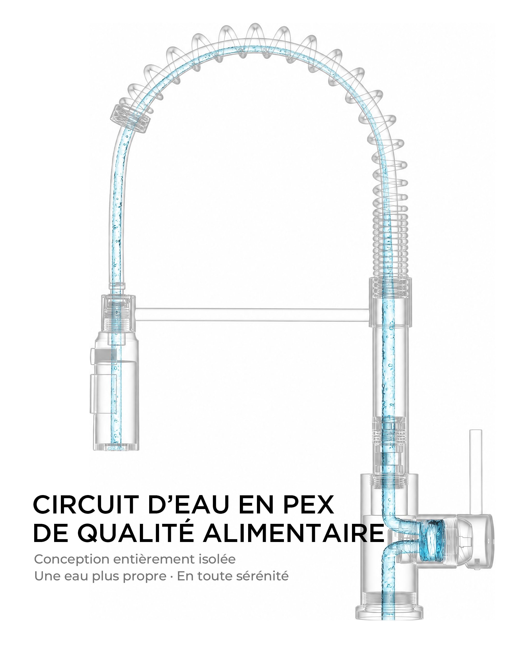 FORIOUS Robinet Cuisine, Robinet Evier Extensible, Mitigeur Cuisine à Poignée Unique avec 3 Modes, Robinet D'évier à Ressort Rotatif à 360°, Chrome Poli