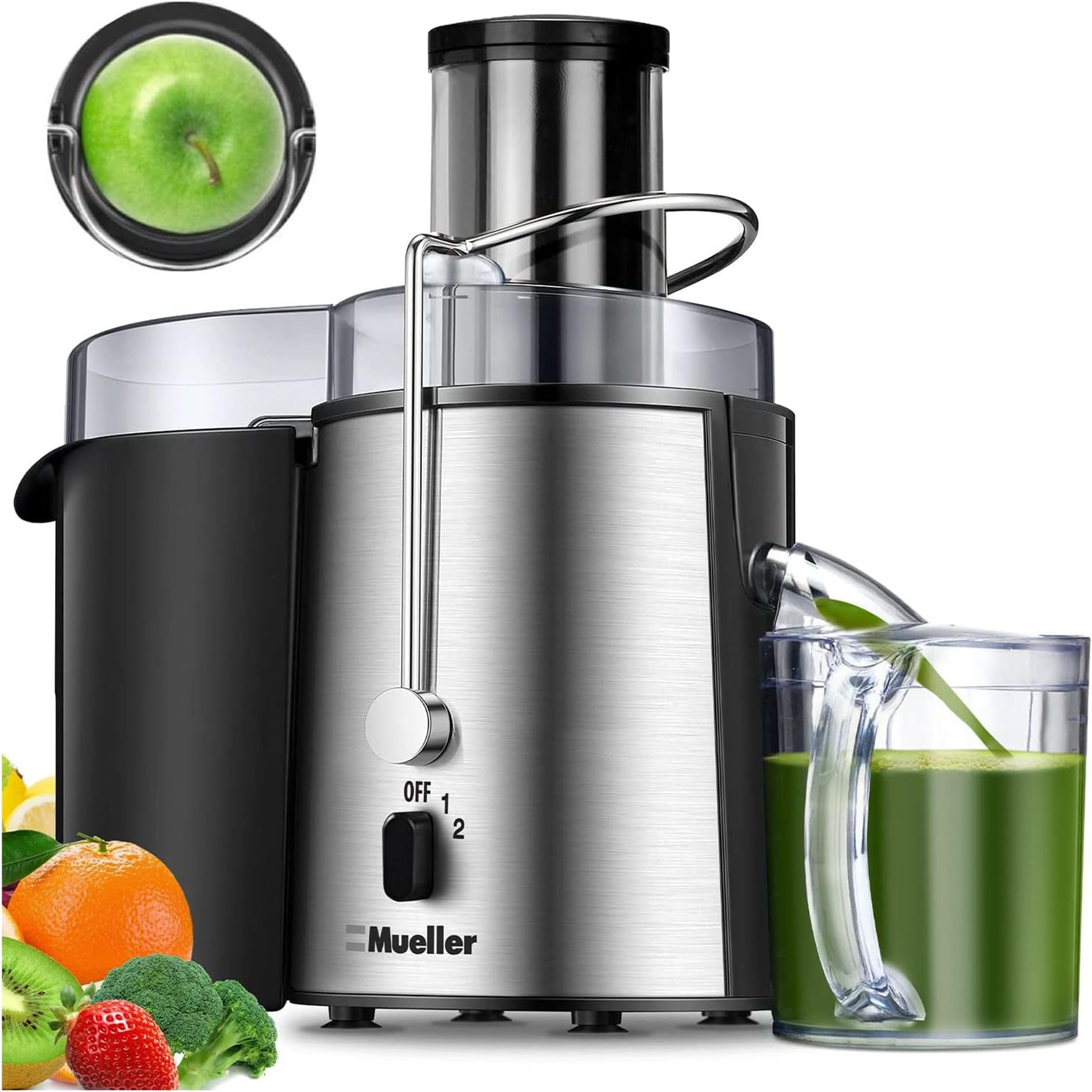 Juicer Ultra Power, Easy Clean Extractor Press Centrifugal Juicing Machine, Wide 3" Feed Chute for Whole Fruit Vegetable, Anti-drip, Silver