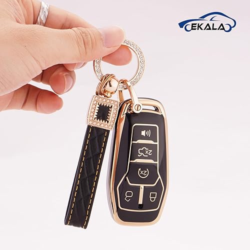 Miniatura 5 de EKALA Funda para llavero Ford con llavero de cuero, carcasa de TPU suave de 45 botones, compatible con Ford F150, Explorer, Mustang, Edge, Lincoln