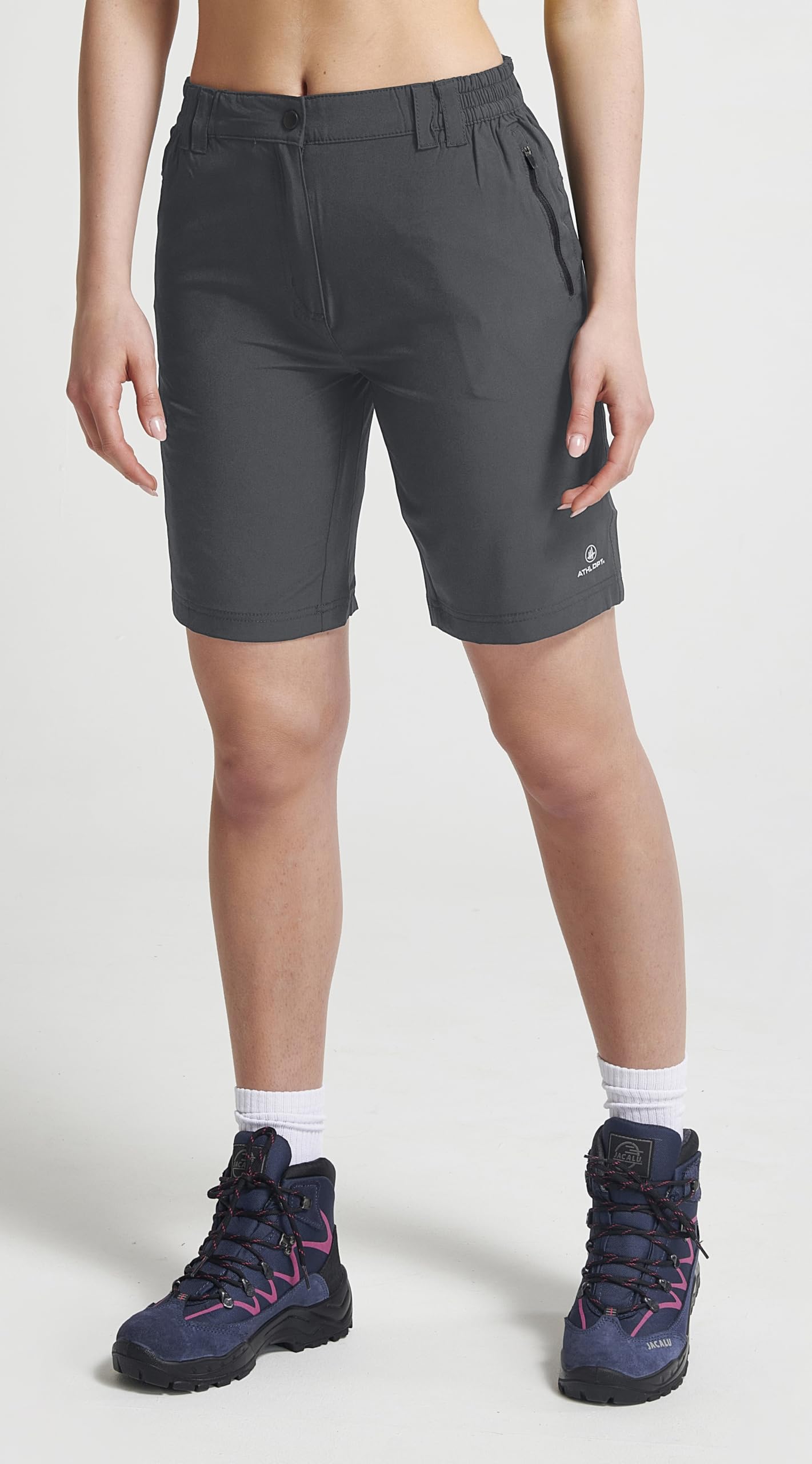 Pantalones cortos de senderismo para mujer, cómodos pantalones cortos de trekking con cintura elástica y prácticos bolsillos