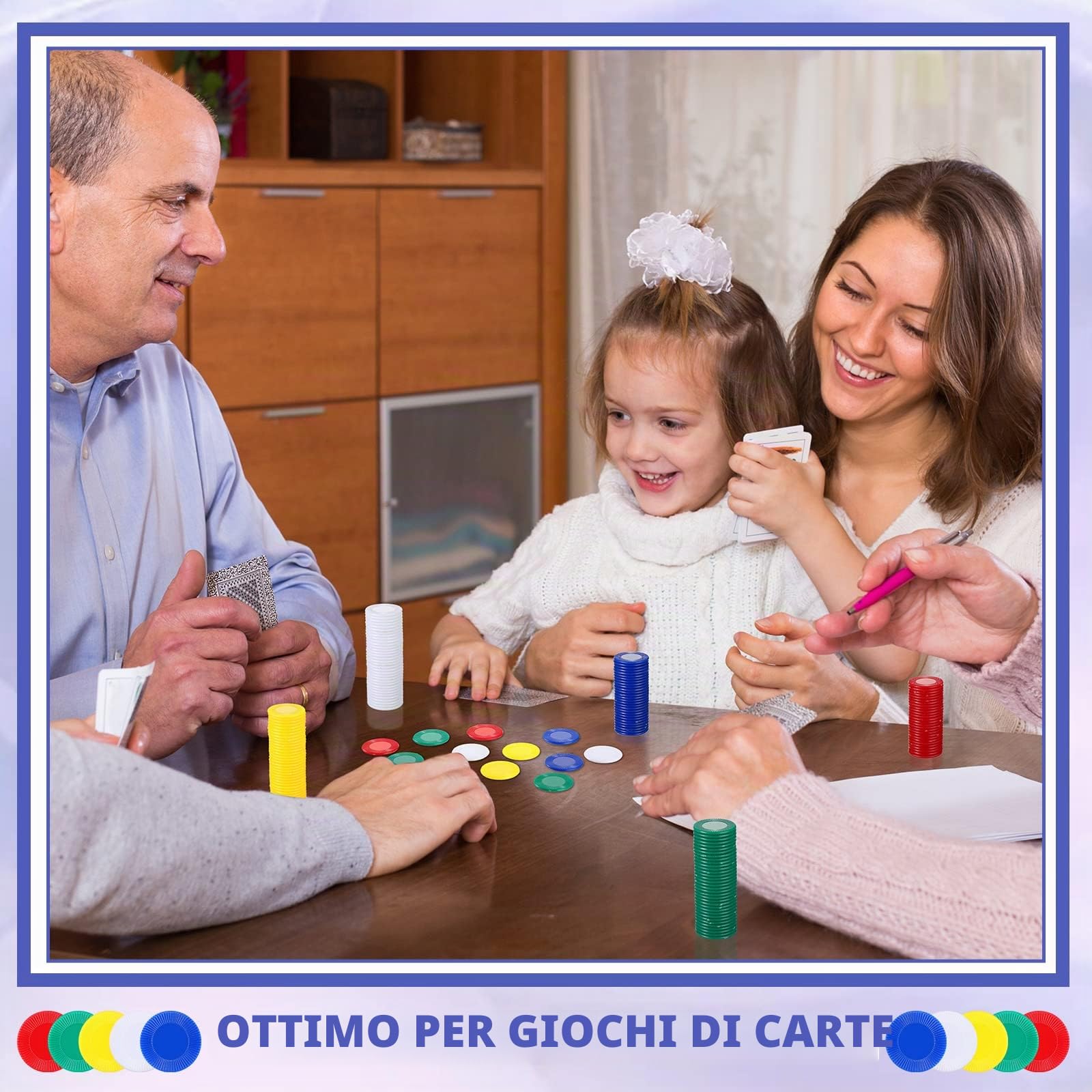 Skylety 1000 fiches da poker in plastica, 5 colori, per bambini, gioco, apprendimento, matematica, conteggio, bingo, carte vuote per ricompensa per bambini, 2,2 cm