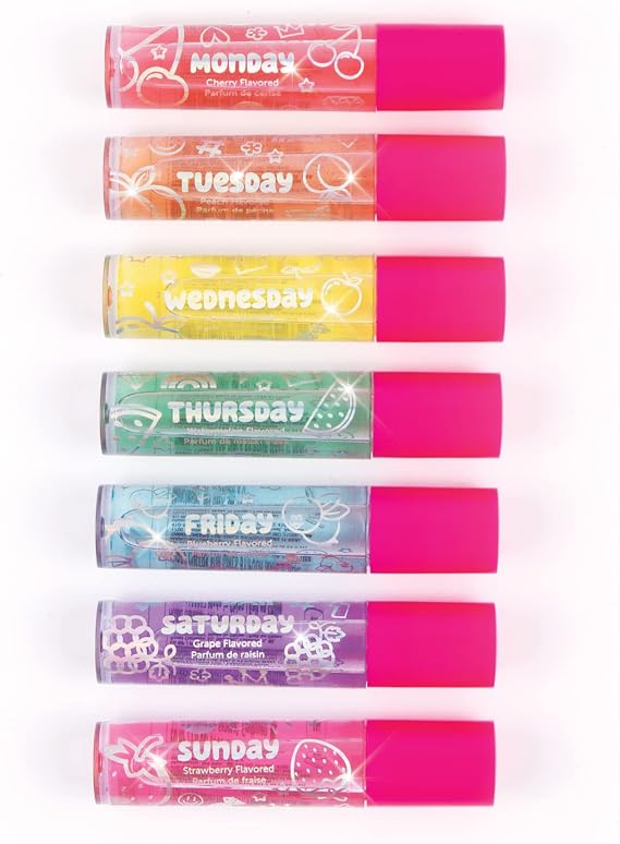 Make It Real 3C4G Days of the Week Lip Gloss Set - 7 Pack Kids Lip Gloss Kit - Clear Flavored Roll On Lip Gloss for Girls & Teens
