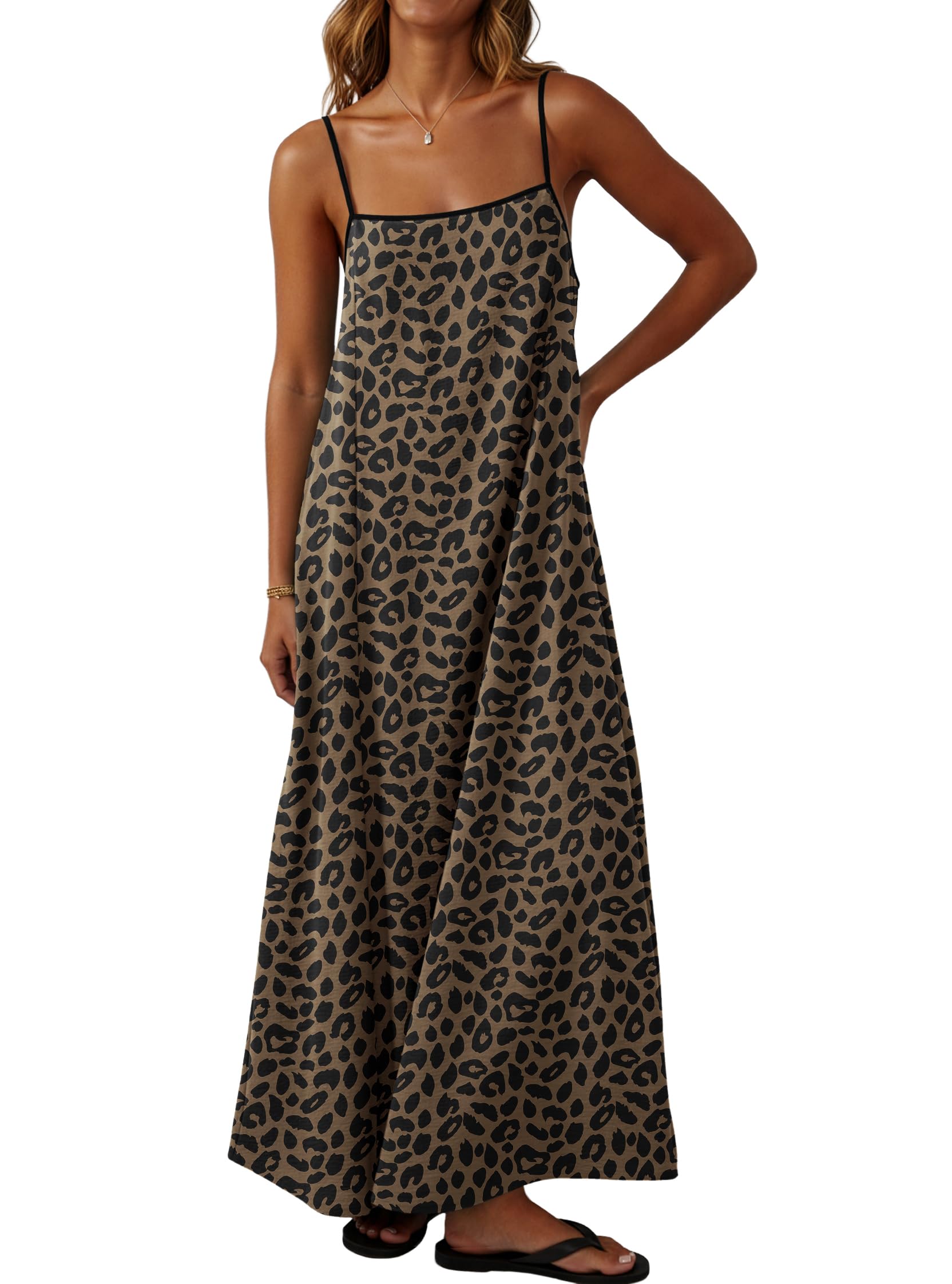 Summer Dresses for Women Casual Maxi Dresses Contrast Spaghetti Strap Sundresses Sexy Backless Dress