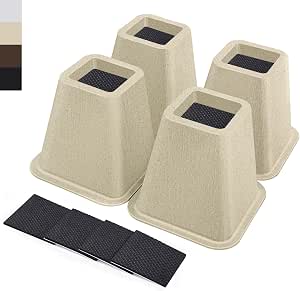 ANNKUT 4-Pack Bed & Furniture Risers - 1.5" Stackable, Heavy Duty Up To 1300 Lbs, Non-Slip, Brown