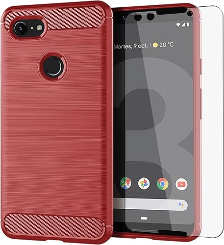 Asuwish Funda de teléfono para Google Pixel 3 con protector de pantalla de vidrio templado y delgada y suave TPU móvil resistente, accesorios