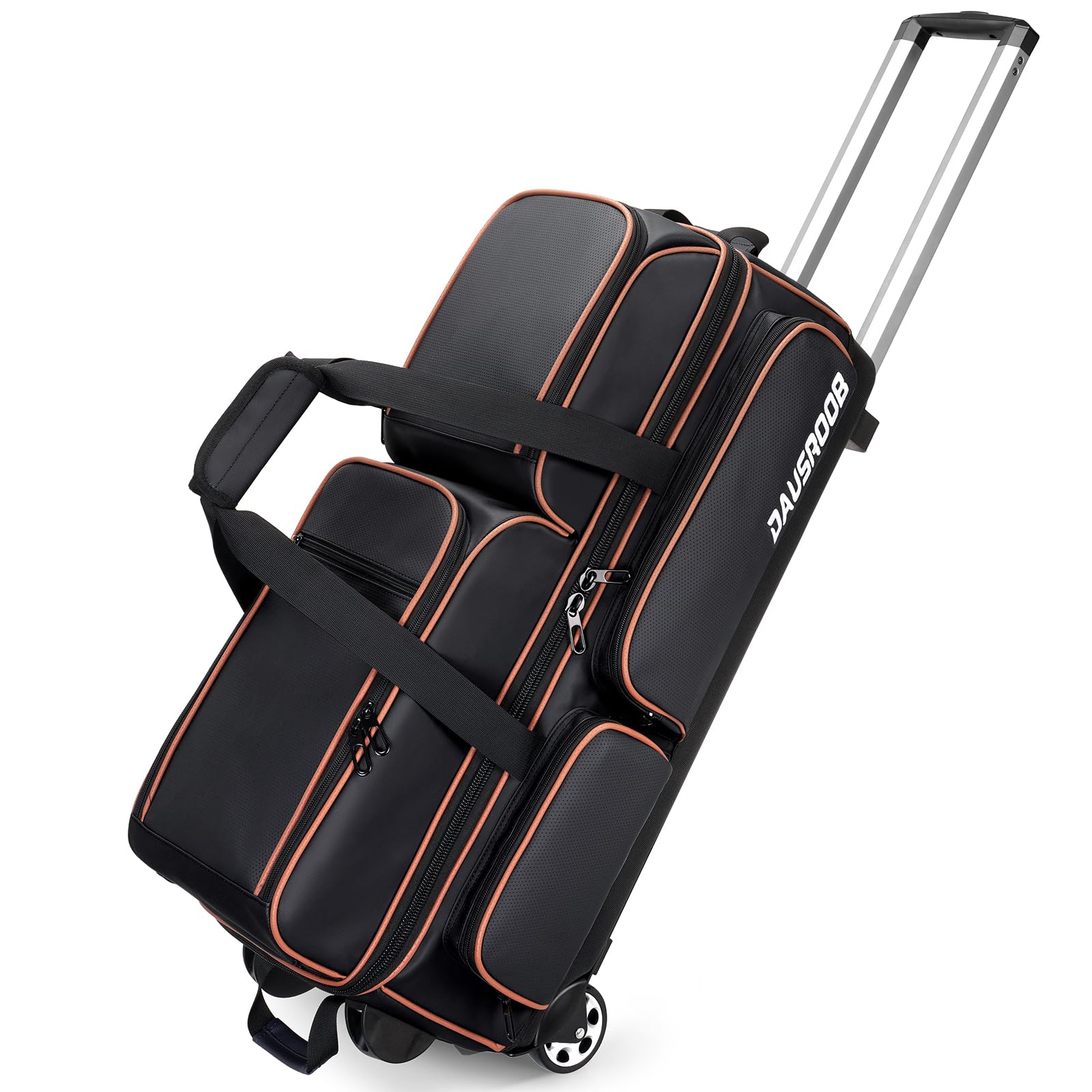 DAUSROOB 3 Ball Bowling Bags with Wheels, Bowling Bags 3 Ball Roller - 900D Oxford Waterproof PU, Bowling Bag with Multi-Separate Storage Pockets &