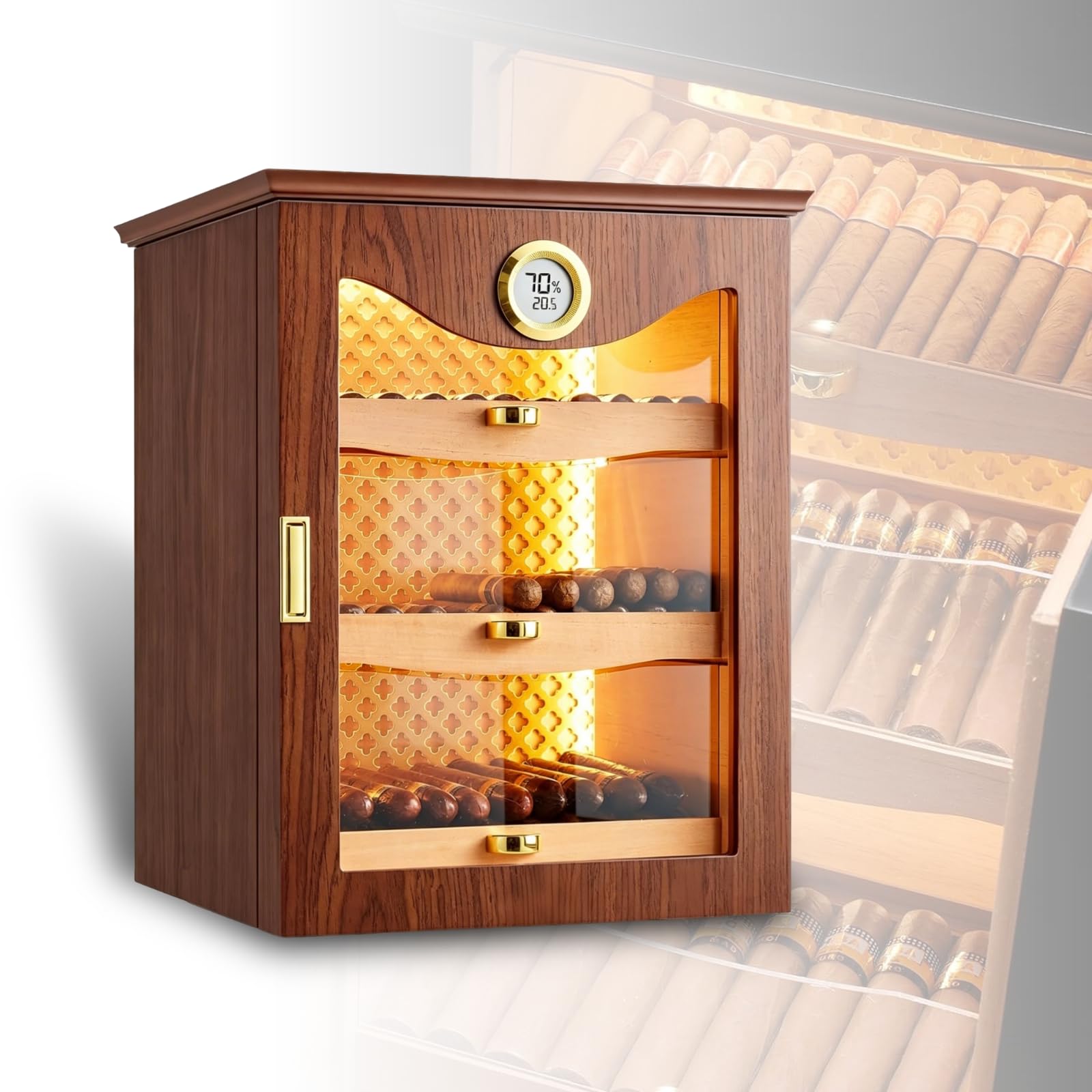 ZHENYUWANG Cigar Humidor, Desktop Electronic Cigar Humidor, Lined With Spanish Cedar Wood, Equipped With A Precision Digital Hygrometer Walnutcolor