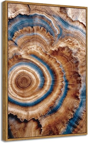 Miniatura 15 de BingruiArt Anillo de árbol enmarcado para pared, arte de pared bohemio azul y rojo, impresión de naturaleza, lienzo de madera, obra de arte rústica,