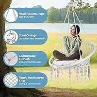 Vista 2 de Macrame Swing Chair with Removable Cushion & Hardware, Heavy-Duty Hammock Chair Handwoven from Cotton Rope, Supports 330LBS for Boho Patio, Bedroom