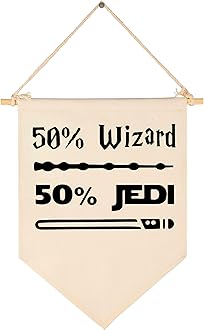 50% Wizard 50% Jedi-Canvas Hanging Flag Banner Wall Sign Decor Gift for Baby Kids Boy Nursery Teen Room Front Door -Star Quotes Wars Gift