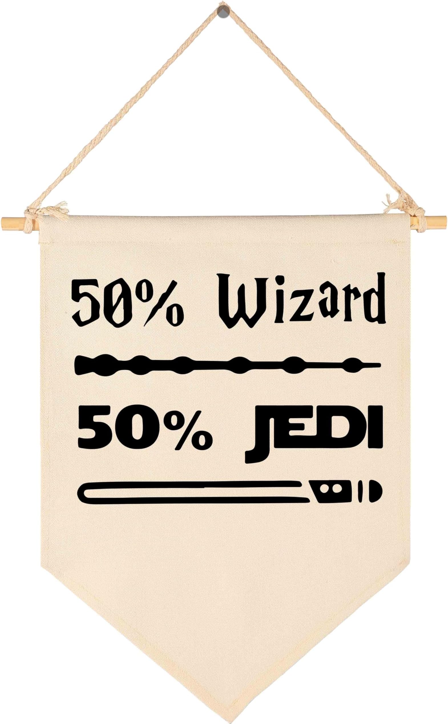 50% Wizard 50% Jedi-Canvas Hanging Pennant Banner Flag Wall Sign Decor Gift for Baby Kids Boy Nursery,Kids Room Playroom Decor-Star Quotes Wars Gift