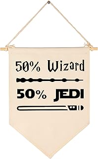 50% Wizard 50% Jedi-Canvas Hanging Flag Banner Wall Sign Decor Gift for Baby Kids Boy Nursery Teen Room Front Door -Star Quotes Wars Gift