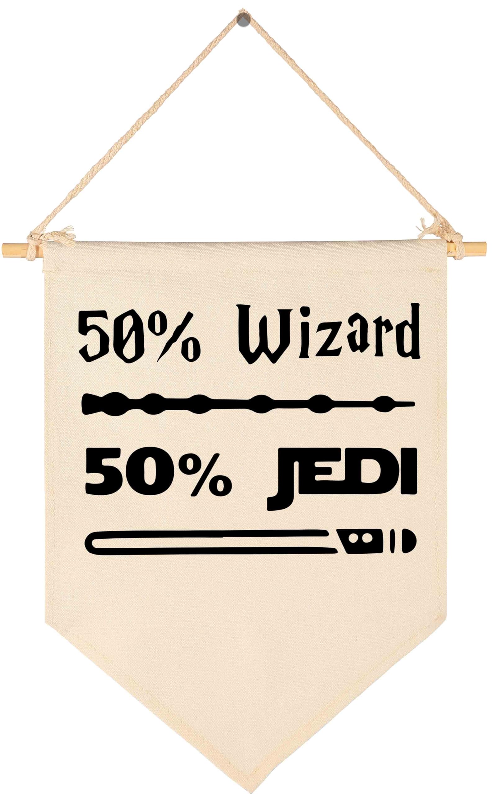 50% Wizard 50% Jedi-Canvas Hanging Flag Banner Wall Sign Decor Gift for Baby Kids Boy Nursery Teen Room Front Door -Star Quotes Wars Gift