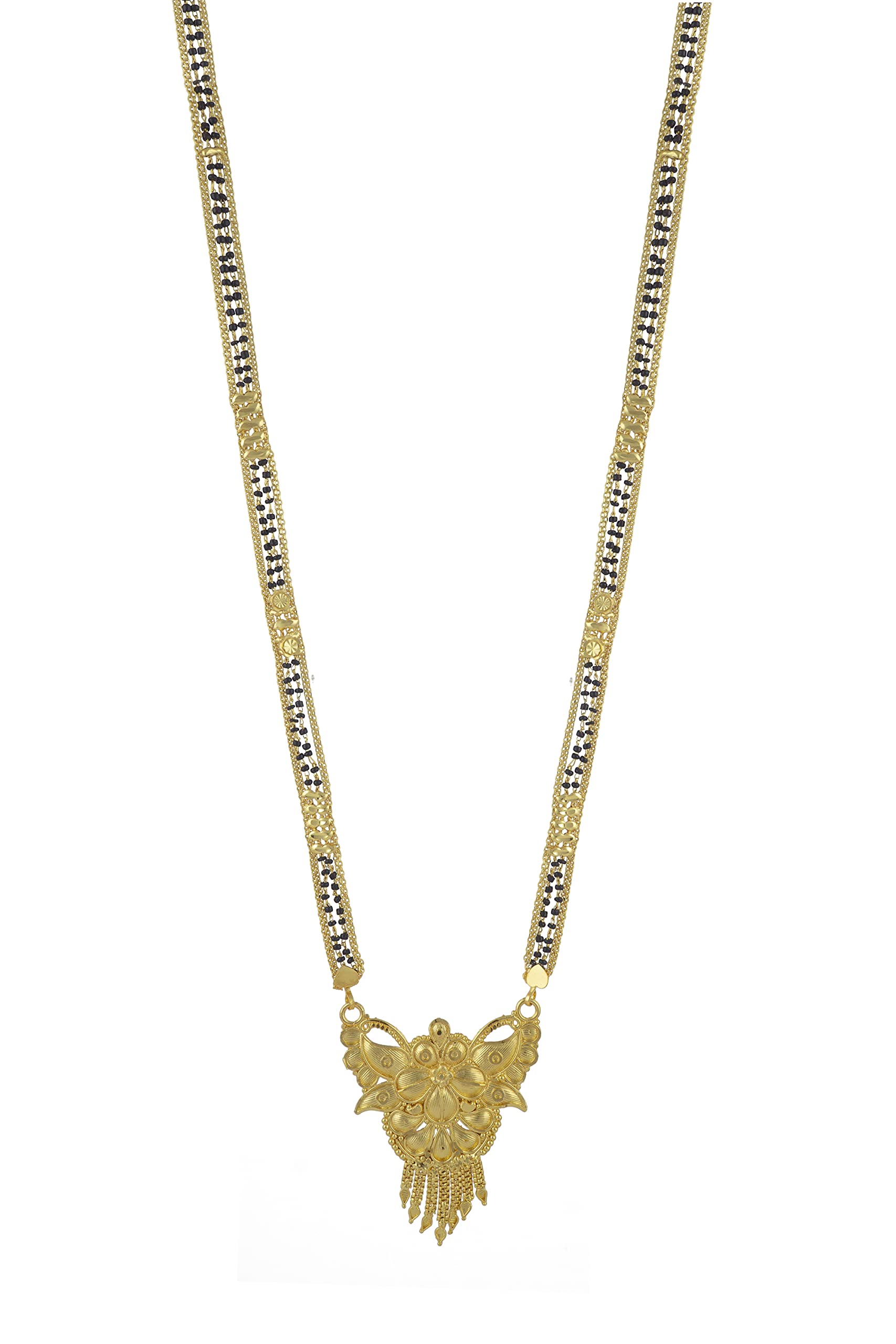 RAMDEV ART FASHION JEWELLERYEthnic Traditional One Gram Gold Glorious Maharashtrian Style Long Chain Black Beads Mangal Sutra Tali/Tanmaniya/Nallapusalu/Mangalsutra for Women